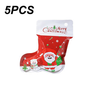 YESPERY 1/5pcs Christmas Socks Shape Candy Bag Christmas Theme Self-sealing Candy Bag with Hanging Hole Christmas Packaging Bags