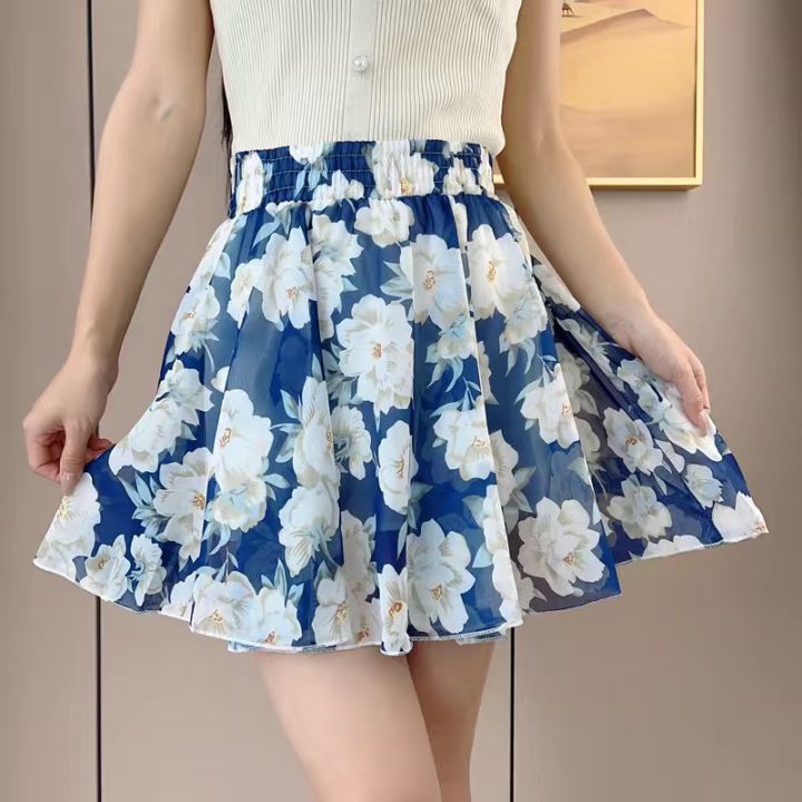 Chiffon Mini Skirt for Women Sweet Elasticity High Waist Skirt Oil Painting Floral Dress Lazada