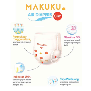 [3 PACK] MAKUKU SAP Diapers Slim Ukuran NB/S/M/L/XL/XXL [PEREKAT/CELANA] - Popok Bayi Anti Gumpal Super Tipis Extra Kering Daya Serap Tinggi - Anti Bocor/Anti Ruam/Anti Iritasi