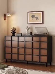 UrbanSpace SG- French Vintage Solid Wood Drawer Cabinet Floor Standing Side Cabinet Storage For Living Room Sofa TV Corner Condo