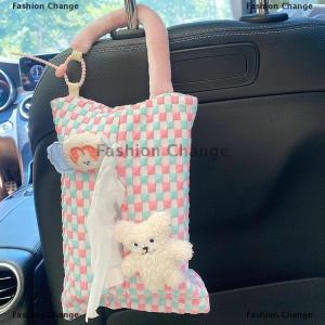 [COD] Fashion Change Pink Plaid Fabric Tissue Box Portable Hanging Tissue Case Living Room Container Home Car Towel Napkin Holder Home Decoration