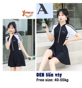 Bộ bơi mẹ con chị em gia đình set áo bơi mẹ con liền thân áo tay cộc liền váy Xmoon BBMC