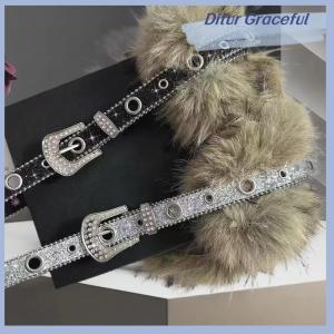Ditur Punk PU Studded Fur Belt Y2K Vintage Faux Fur Waistband Metal Plush Furry Waistband Jeans Waist Belts Accessories