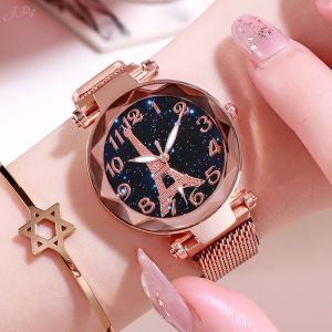 Star Watch Women Fashion Paris Tower Magnet Belt Quartz Watches Starry Sky Watch Female