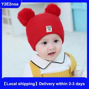 【Local shipping】 Winter Children Warm Baby Knitted Hats With Pom Pom Kids Knit Beanie Hats Solid Color Infant Hat For Boys Girls