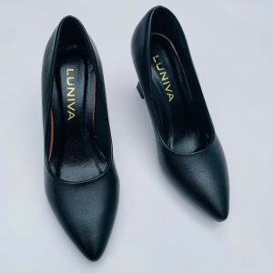 Mẫu A06_Giày cao gót mũi nhọn vân trơn đế trụ chống trơn trượt đế ca0 5p_7p tăng chiều cao.mẫu giày công sở dịu dàng