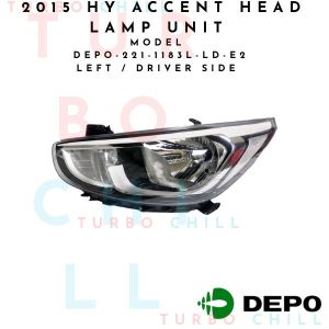 2015 HY ACCENT HEAD LAMP UNIT ECE.MANUAL DEPO-221-1183L-LD-E2 LEFT / DRIVER SIDE