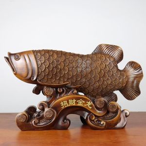 ปลามังกรนำโชค งานเรซินลายไม้ ขนาด 16x53x32 ซม. นำโชคลาภวาสนา เสริมสร้างอำนาจบารมี ปรับฮวงจุ้ย