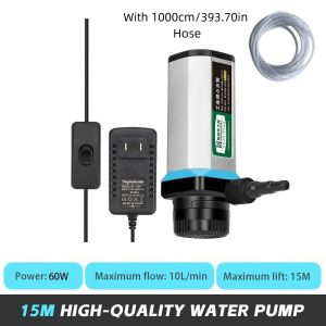 FOUNDTWO Nâng 10/15M Máy bơm chìm mini Tự mồi Tiếng ồn thấp Máy bơm thay nước hồ cá Di động Bảo vệ chống chạy khô Trạm bơm nước Bể cá