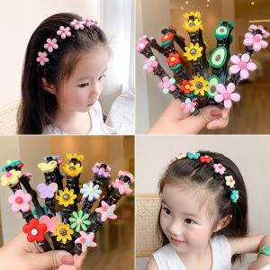 XINSU38 Korean Double Bangs Hairpin Hairband Colorful Flower Braided Kids Teeth Headband Cute Princess Childrens Wave Hair Hoop Girls