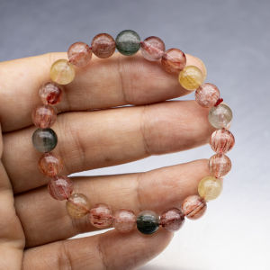 สร้อยข้อมือหินไหม5สี (Rutile Quartz) ราชาความมั่งคั่งและร่ำรวย ขนาด 8 มิล เกรด AAA ไหมแน่น เนื้อใส หินแท้จากประเทศบราซิล