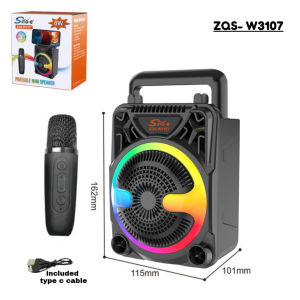 Portable Karaoke Speaker 8W Bluetooth 5.3 Wireless Mic Colorful Light FM Radio USB TF Card Rechargeable Speaker