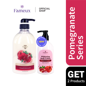 Fameux Paket Whitening Shower Scrub Pomegranate 500ml + Hbl Pomegranate 250ml