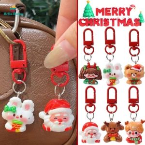 6/12Pcs Cute Keychain Christmas Pendant DIY Ring Keychain Santa Claus Rabbit Bear Ornaments Backpack Christmas Gifts