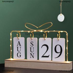 [COD] tunyunguoji Flip Calendar With Light For Desk Wooden Perpetual Desk Calendar With Month Date Display Desktop Calendar For Home Office Decor Send Goods From Local Warehouse