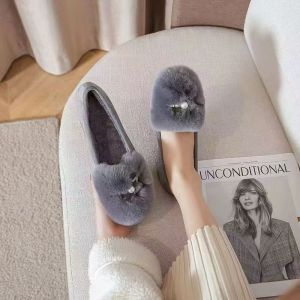 Free Shipping WomenS Autumn Home And Outdoor Wear Thick-Soled 2026 New Style Rabbit Fur Loafers Fleece-Lined Casual Shoes
