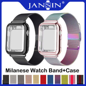 JANSIN Magnetic Loop Strap +Case compatible with apple watch 7 straps 45mm 41mm watch band 40mm 44mm 38mm 42mm Metal Belt bracelet compatible with apple watch series 7 SE 6 5 4 3 2 1 strap