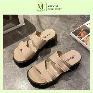 Marche Patent Leather Open-Toe Thick Sole Sandals | Non-Slip Casual Slippers for Women