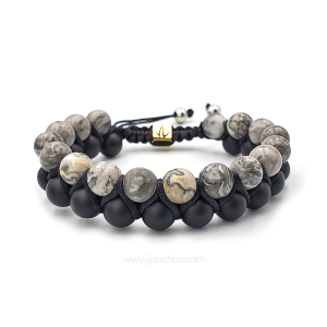 JJ Anchors | Greg - Shamballa Bracelet | Map Jasper and Matte Black Onyx | Natural Stone