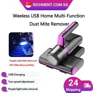 【✅SG Brand】RICHMENT Wireless Mite Remover Vacuum Cleaner with 14kPa Strong Suction Dual Mode MIN/MAX UV Purple Light High Frequency Vibration Type-C Charging Lightweight Handheld Design for Bed Sofa & Carpet