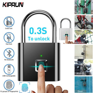 KIPRUN Fingerprint Lock USB Rechargeable Waterproof Smart Thumbprint Padlock Anti-theft Electric Mini Lock For Luggage Case