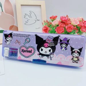 กล่องดินสอลายการ์ตูนซานริโอ้ กล่องดินสอคุโรมิสุดน่ารัก สำหรับนักเรียนชั้นประถมและมัธยมศึกษา 2 ด้าน พร้อมที่เหลาดินสอแม่เหล็กสำหรับเก็บดินสอ