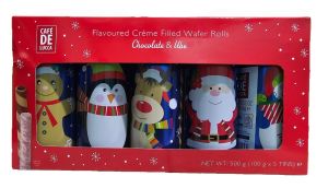 Cafe De Lucca Chocolate Cream Wafers Christmas Tin Can 5 x 100g
