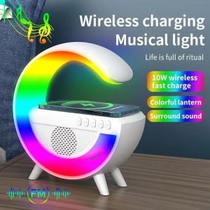 Speaker Bluetooth LED 10W Ambient Light Lampu Meja Multifungsi Wireless Charger