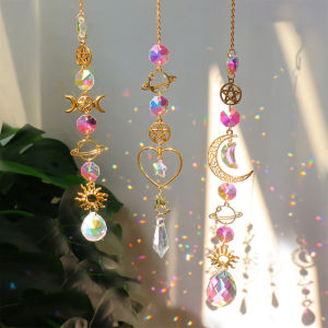 Chinatera Crystal Wind Chime Planet Star Sun Moon Pendant Prism Light Catcher Rainbow Chaser Windchime Hanging Ornament Garden Home Decor