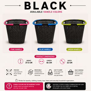 Large Clothes Basket Plastic Laundry Organizer with Easy Carry Handles for Clothes Towels Toys Random Handle Color