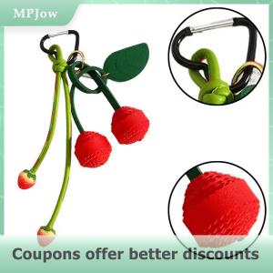 【MPJow】 Cherry Strawberry Keychains For Purse Handbags Bag Charms Leather Green Leaf And Red Cherry Bag Charm Cute Fruit Keychain