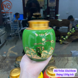 Hũ Trà Tròn Nắp Đồng-Bát TràngBình cà phê-Hộp sứ đựng chè khô/trà xanh DecorLọ thảo mộc in logo Gốm Ngô Gia
