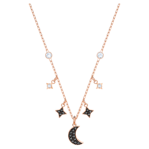 SWAROVSKI Luxury Fashion Symbolic moon and star black diamond pendant necklace S925 sterling silver womens fashion necklace hypoallergenic and non-allergenic
