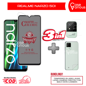 Tempered Glass Realme Narzo 50i Anti Gores Spy Matte Privacy Free Camera Lesn dan Skin Carbon
