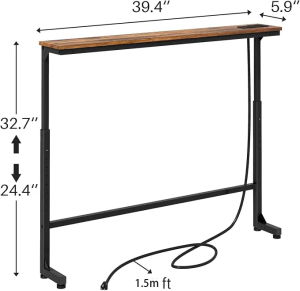 Slim Narrow Side Table with USB Ports Adjustable Height Console Table Sofa Bed Side Table For Living Room Office Hallway