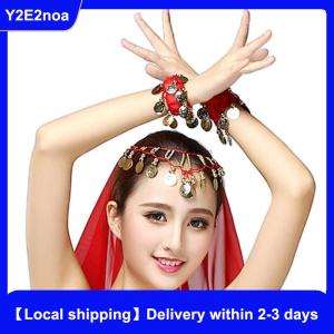 【Local shipping】 1Pcs Belly Dance Metal Coin Bracelets Belly Dancing Wrist Ankle Cuffs Bracelets Chiffon Gold Coin Belly Dance Accessories
