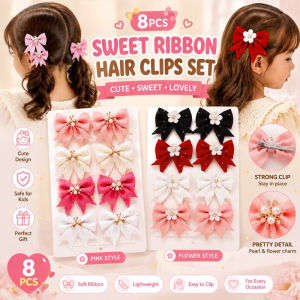 8PCS Sweet Ribbon Hair Clips Bow Flower Butterfly Charm Bangs Clips Set Cute Hair Clip for Kids Girl