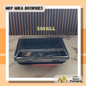 [ISI 50 PCS] MKP Mika Brownies Ukuran S M L / Kotak Brownies Plastik + Tutup Small Medium Large / Wadah Kue Coklat Kecil Sedang Besar / Tempat Cake Warna Hitam Sekali Pakai Kecil Sedang Besar