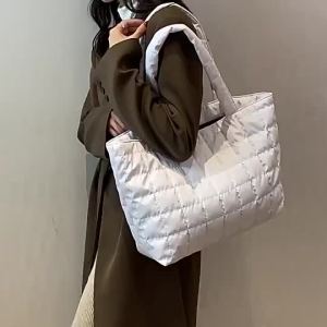 Yogodlns Winter Large Capacity Space Shoulder Bag Warm Padded Cotton Portable Totes Handbag