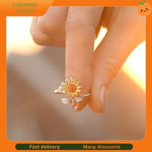 ❣️❣️❣️ Opening Adjustable Spinning Sunflower Bee Release Stress Ring Rotatable Zircon Copper Finger Ring For Women Fashion Jewelry
