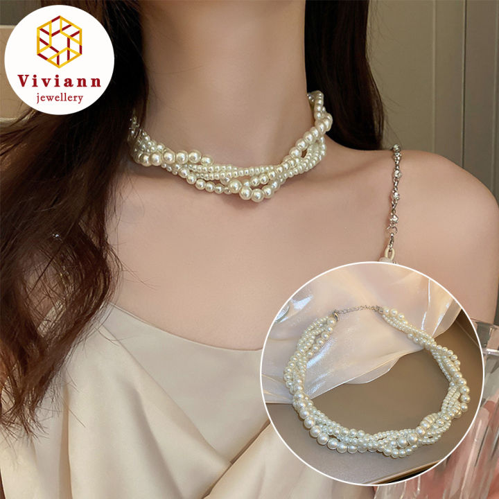 FYUAN Vintage Palace Multilayer Pearl Choker Necklaces for Women Short  Geometric Crystal Necklaces Weddings Bride Jewelry