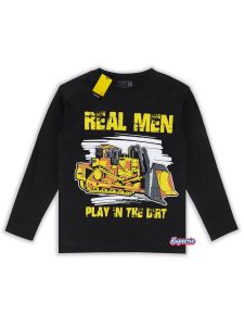 Kaos Anak Laki laki Lengan Panjang Motif Kendaraan Berat Beko Realmen Warna Hitam katun premium 30s