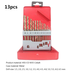MATA BOR HSS CO COBALT 5% SET 13 PC 1.5 - 6.5 MM TWIST SHANK EMAS BOR BESI BAJA ALUMUNIUM