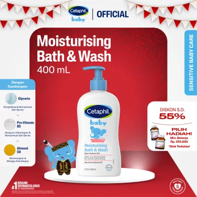 Cetaphil Baby Moist Bath & Wash 400ml Dengan Almond Oil Perawatan Sabun Mandi untuk Melembapkan Kulit Bayi