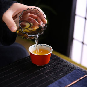 珊瑚红手写无由诗文主人杯客杯陶瓷功夫茶具个人茶杯手写诗文