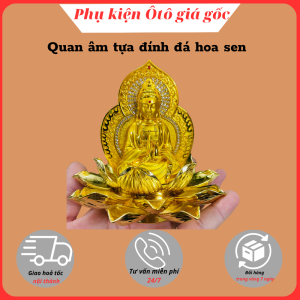 Tượng Phật bà Quan Thế Âm đính đá đế hoa sen đặt taplo ô tô xe hơi PKN-160