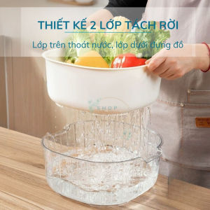 Set Rổ Kèm Chậu 6 Món Bộ 3 Rổ Và Chậu Thau Nhựa Rửa Rau Củ Đựng Hoa Quả Trái Cây 2 Lớp - Kèm Sticker