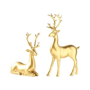 ADDO 2PCS ฟิกเกอร์จิ๋ว รูปปั้นกวางเรนเดียร์คริสต์มาส เรซิน กวางนั่งยืน ของตกแต่งบ้าน ใหม่ รูปปั้นกวาง ห้องนั่งเล่น
