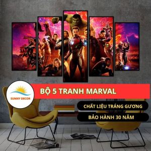 Bộ 5 Tranh treo tường Marvel Tráng Gương Cao Cấp Decor Phòng Khách Phòng Làm Việc Gaming Tạo điểm nhấn không gian