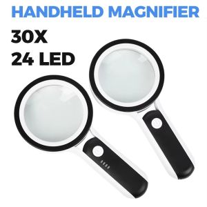 STYLETENK 30X Magnification Handheld Magnifier 3 Lighting Modes 24 LED Lights Rechargeable Magnifier Adjustable Rechargeable LED Magnifier For Seniors